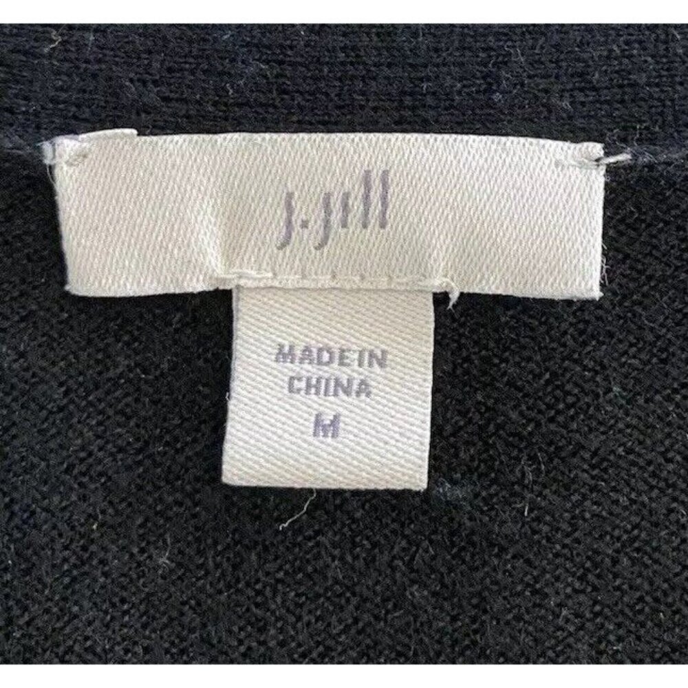 J Jill Wool Blend 3 Button Cardigan Sweater Sz M Black Knit Quiet Luxury V Neck - Picture 7 of 11
